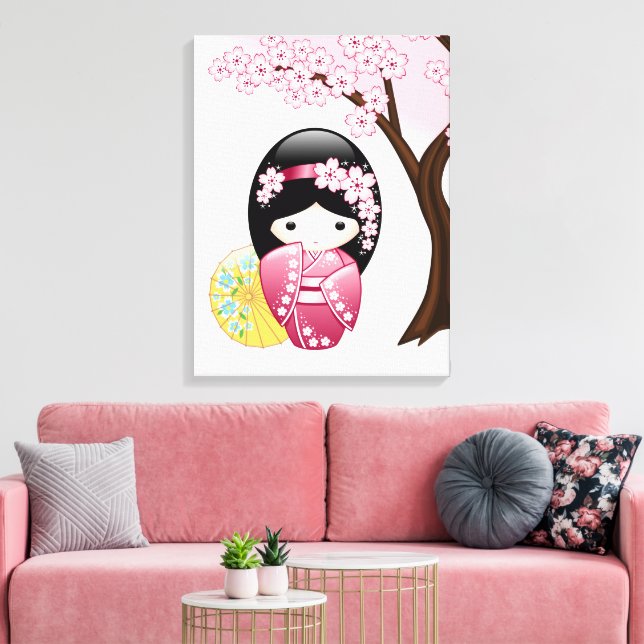 Toile Poupée Kokeshi Printemps - Cute Japonaise Geisha G (Insitu(Salon))