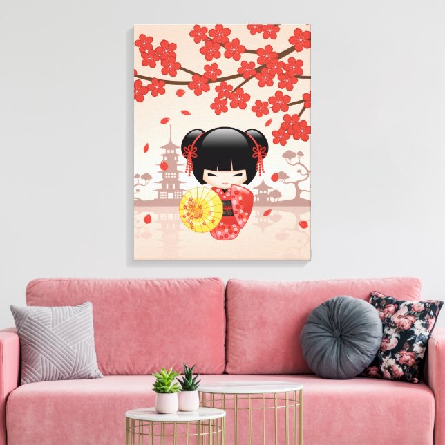 Toile Poupée rouge Sakura Kokeshi - Geisha japonais (Insitu(Salon))