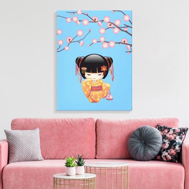 Toile Poupée Ume Kokeshi - Japonaise Geisha Girl Blue (Insitu(Salon))