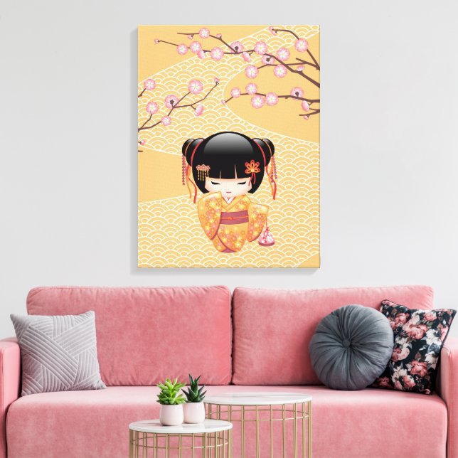 Toile Poupée Ume Kokeshi - Japonaise Pêche Geisha Girl (Insitu(Salon))