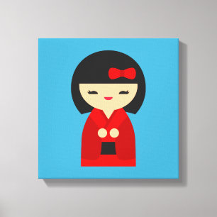 Toile Poupées japonaises Red Kokeshi