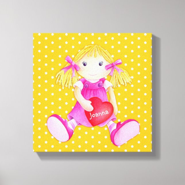 Toile Poupées Rag filles personnalisées pépinière jaune (Recto)