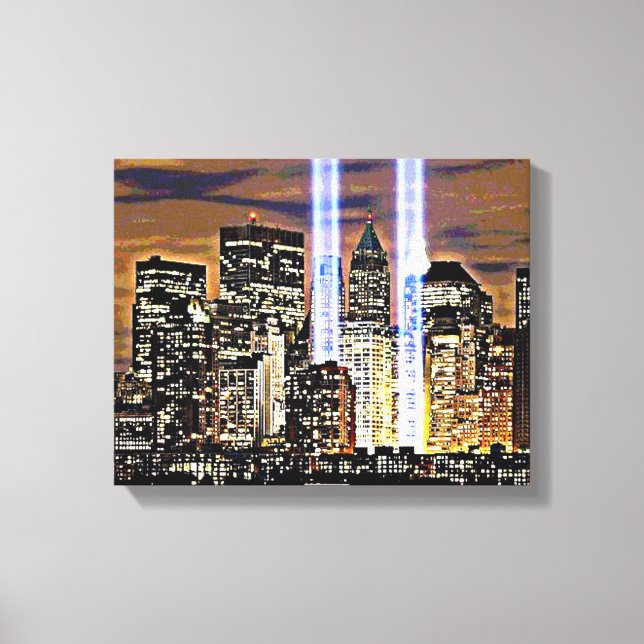 Toile Poutres lumineuses des tours jumelles New York (Recto)