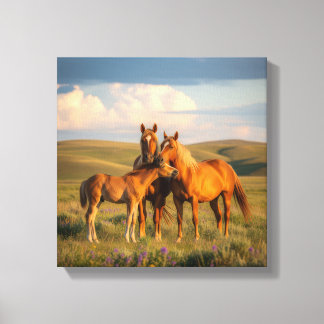 Toile Prairie Family – Horses & Foal at Sunset Wall Art