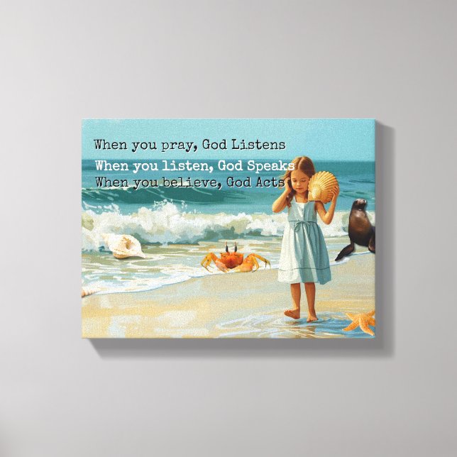 Toile Pray Listen Believe Christian  (Recto)