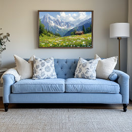 Toile Pré alpin avec Fleurs et Petit Cottage