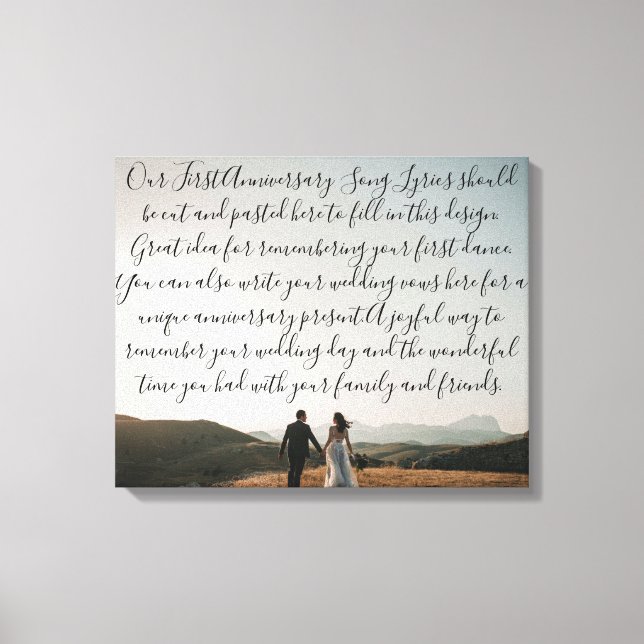 Toile Première Danse Chanson Lyrics Anniversaire Cadeau  (Recto)