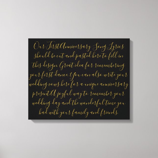 Toile Première Danse Chanson Lyrics Anniversaire Cadeau  (Recto)