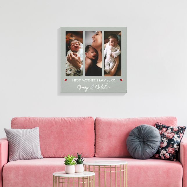 Toile Première fête des mères Trois photos Collage Sage  (Insitu(Salon))