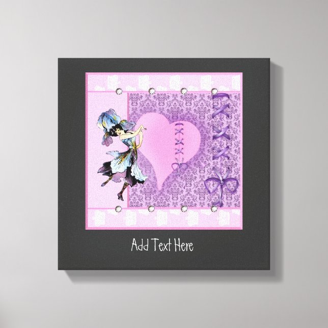 Toile Pretty Pink Flower Fairy Accessoires - add name (Recto)