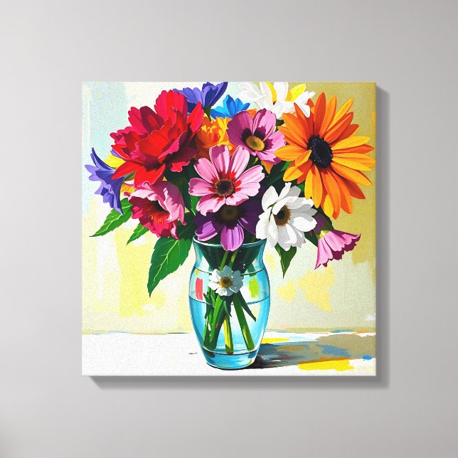 Toile Pretty Vase of Colorful Flowers (Recto)