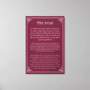 Toile Prière Hébreu et Anglais Hanerot Halalu Hanoukka