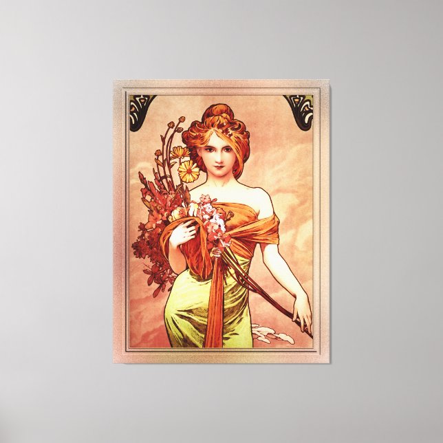 Toile Printemps La beauté dorée par Alphonse Mucha (Recto)