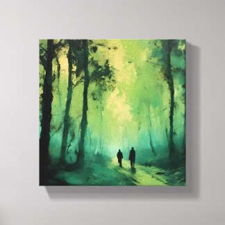 Toile Promenade au crépuscule sur la forêt verte
