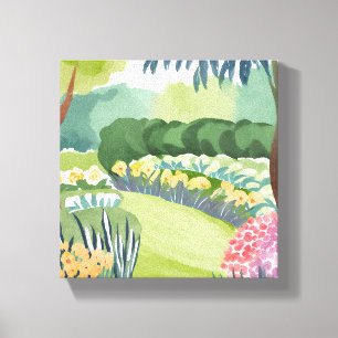 Toile Promenade dans un jardin fleuri   Aquarelle de fle
