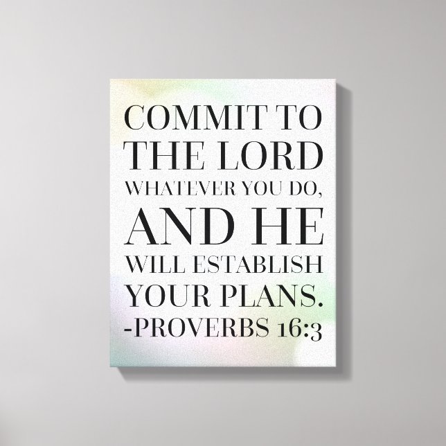 Toile Proverbes 16:3 Citation de la Bible (Recto)