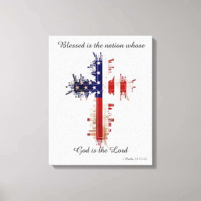 Toile Psaume 33:12 American Flag Cross (Recto)