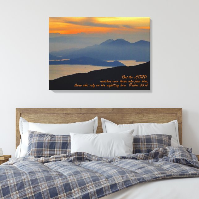 Toile Psaumes 33:18 Inspirational Stretch Canvas Print (Insitu(Chambre))