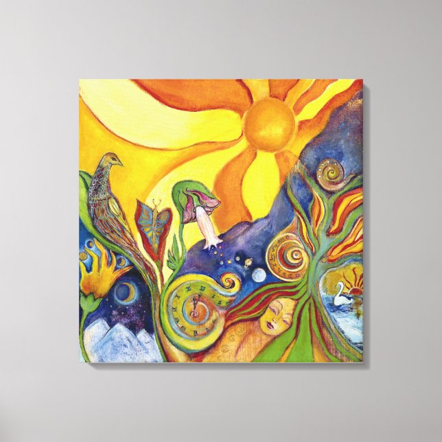 Toile Psychedelic art - 60 s - hippie woman - Sun Birds (Recto)