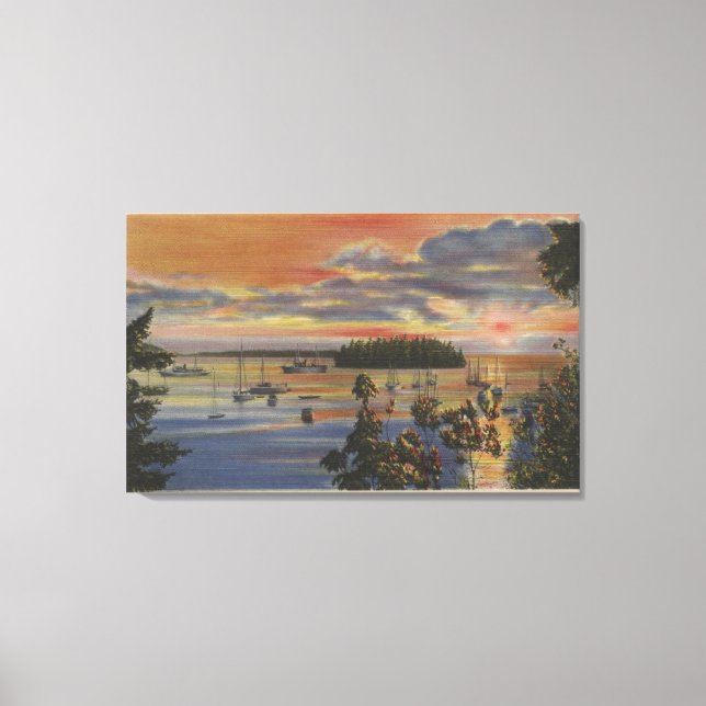 Toile Puget Sound, WA - Yacht Club Moorings au coucher d (Recto)