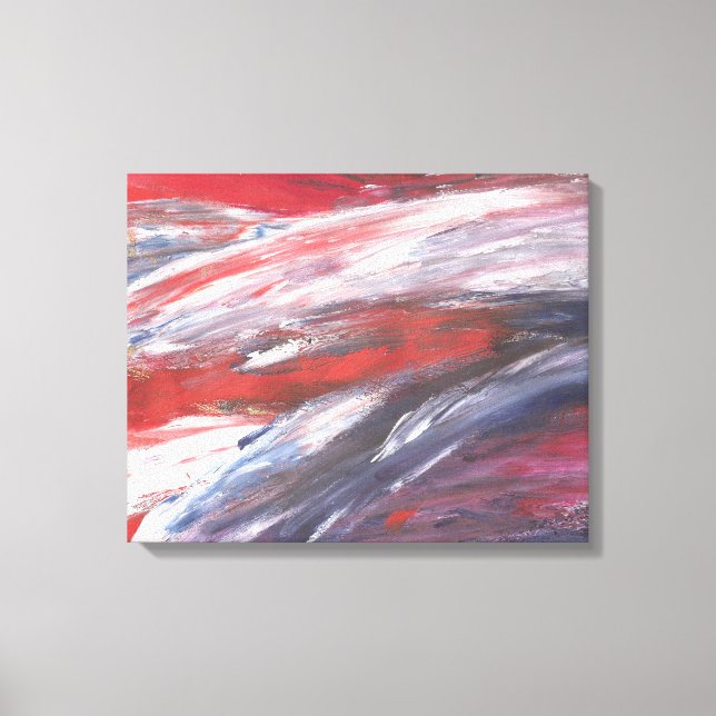 Toile Puissante peinture rouge, blanche et bleue (Recto)