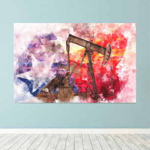 Toile Pumpjack Texan icône aquarelle avec Texas Flag