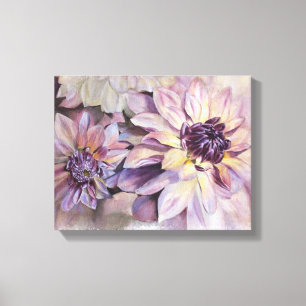 TOILE PURPLE ET JAUNE DAHLIAS PEINTURE DE CANVAS WRAPELÉ