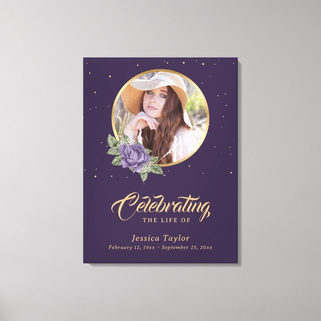 Toile Purple Gold Floral Affiche de bienvenue funéraire (Recto)