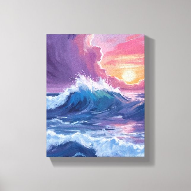 Toile Purple Ocean Waves Sunset Watercolor Painting (Recto)