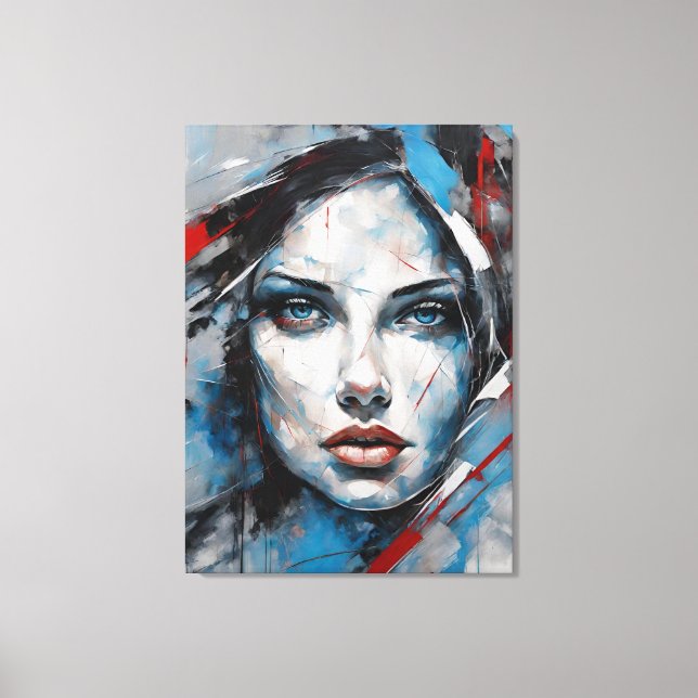 Toile Quadro abstrato rosto de mulher azul, cinza, preto (Recto)