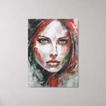 Quadro abstrato rosto de mulher vermelho cinza
