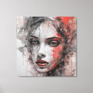 Toile   Quadro abstrato rosto de mulher vermelho e cinza