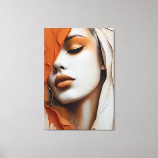 Toile Quadro Rosto de mulher Laranja e bege 