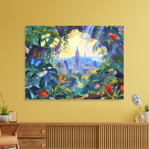 Toile Quand la faune observe Manhattan – Un paysage urba