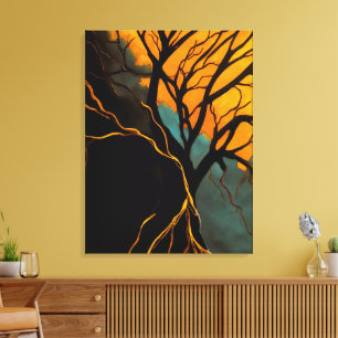 Toile Racines dorées et Arbre du crépuscule