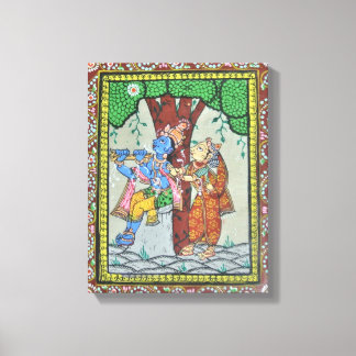 Toile Radha Krishna Love Tribal Indian Pattachitra Art
