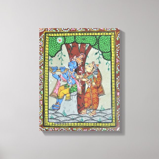 Toile Radha Krishna Love Tribal Indian Pattachitra Art (Recto)