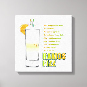 Toile Ramos Gin Fizz Cocktail Recette Art 12"x12"