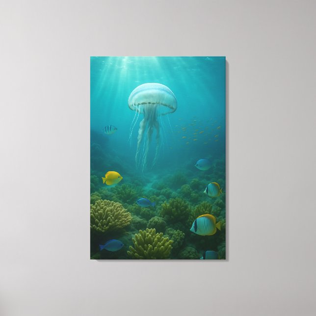 Toile Realistic Underwater Jellyfish in Zakynthos (Recto)