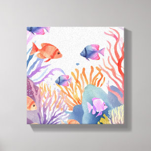 Toile Récif de Corail   Poisson Coloré Océan Aquarelle