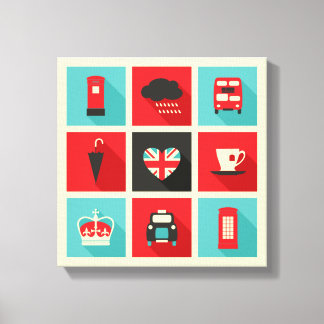 Toile Red & Blue Retro Londres Collage
