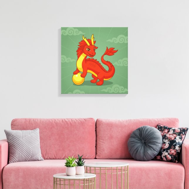 Toile Red Chinese Dragon on Green (Insitu(Salon))