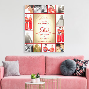 Toile Red Knot Union Double Bonheur Mariage chinois