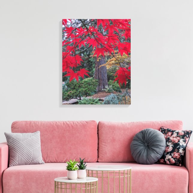 Toile Red Maple Leaves in a Japanese Garden (Insitu(Salon))