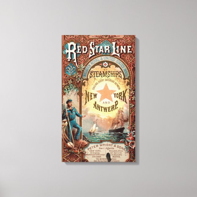 Toile Red Star Line New York Anvers Steamship (Recto)
