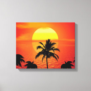 Toile Red Sun Tropical Palm Beach