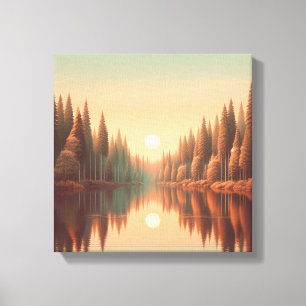 Toile Reflets de coucher de soleil doré par le lac Quiet