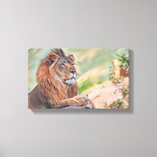 Toile Regal Lion Bain De Soleil Avec Fleurs Art Graphiqu (Recto)