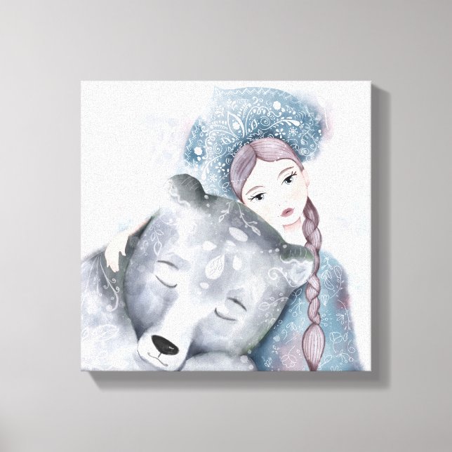 Toile Reine des neiges et ours polaire dans l'aquarelle  (Recto)