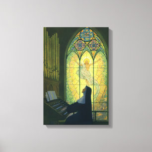 Toile Religion vintage, religieuse jouant de l'orgue à l
